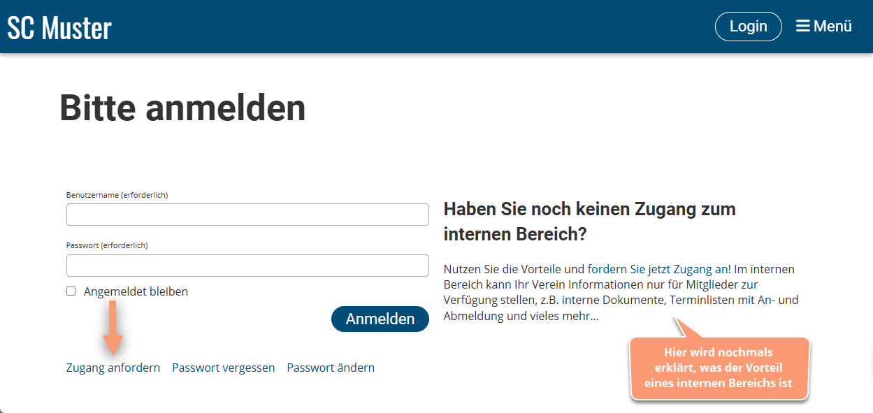 Zugang anfordern wählen