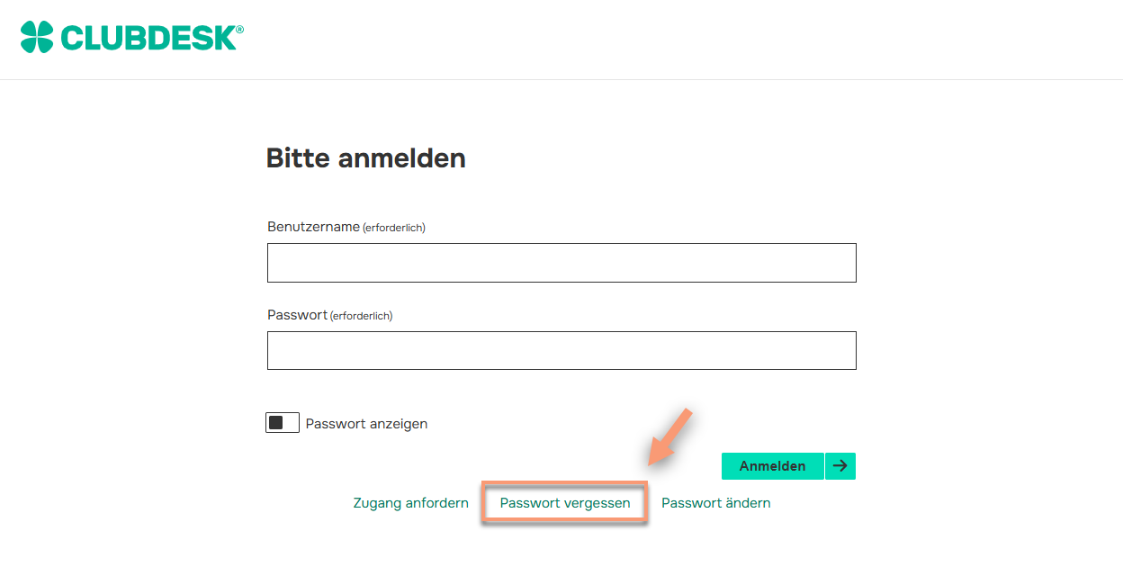 Passwort vergessen Button