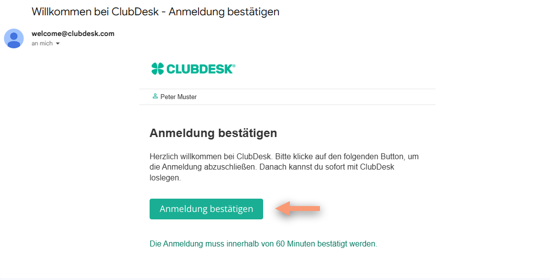 Anmeldung aus E-Mail bestätigen