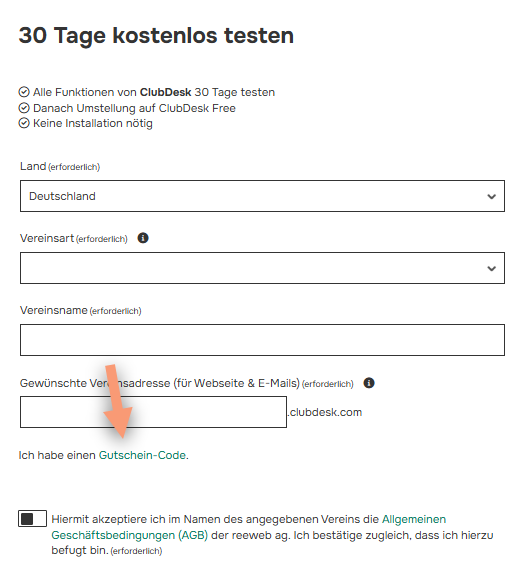 Gutschein-Code bei Neuanmeldung einfügen