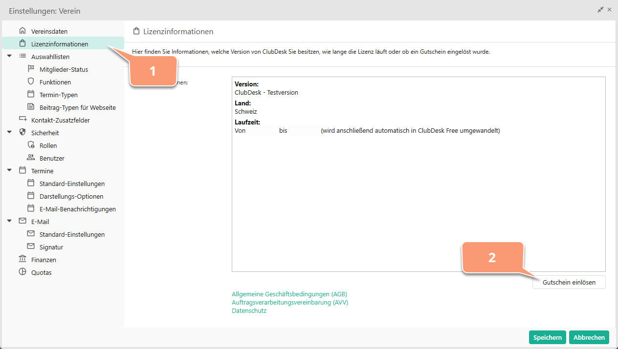 Gutschein in Lizenzinformationen einlösen