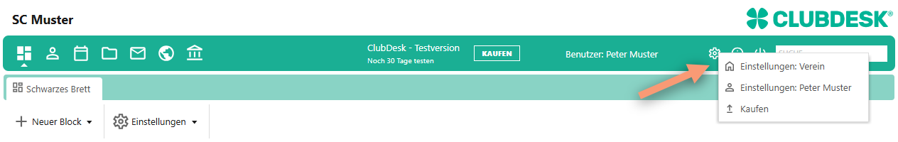 Einstellungen:Verein öffnen