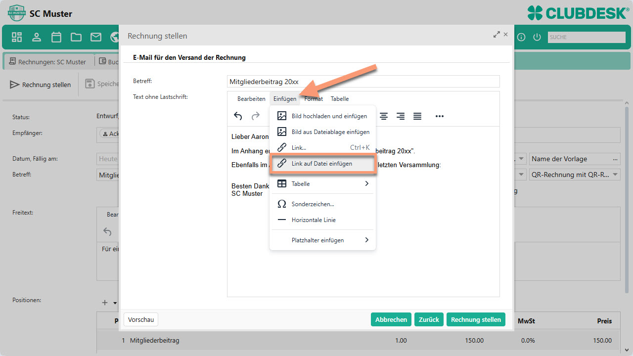 Link auf Datei im E-Mailtext einfügen