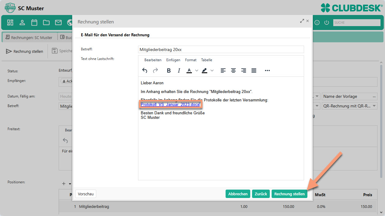 Rechnung stellen - Bestätigung
