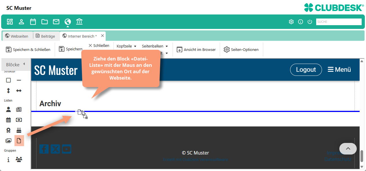 Datei Liste per Drag & Drop in Webseite einfügen