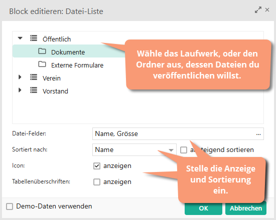 gewünschtes Laufwerk auswählen und Anzeige und Sortierung festlegen