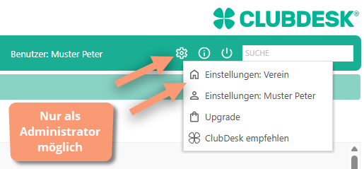 Einstellungen Verein öffnen