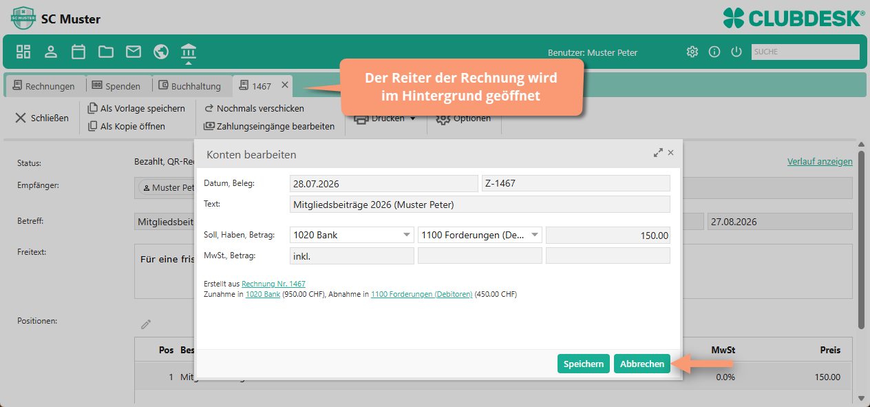 Rechnung wird geöffnet
