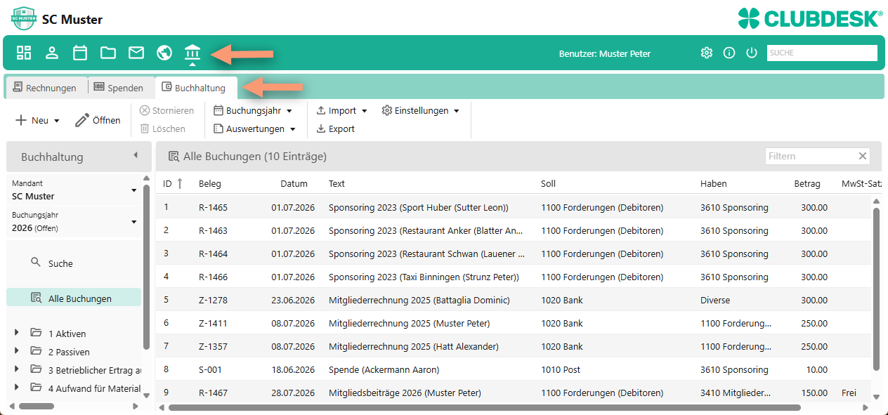 Modul Finanzen, Reiter Buchhaltung