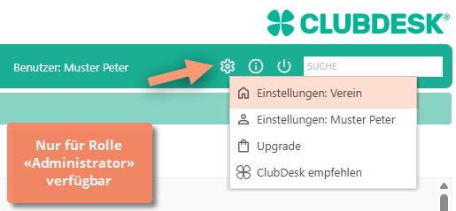 Einstellungen:Verein öffnen