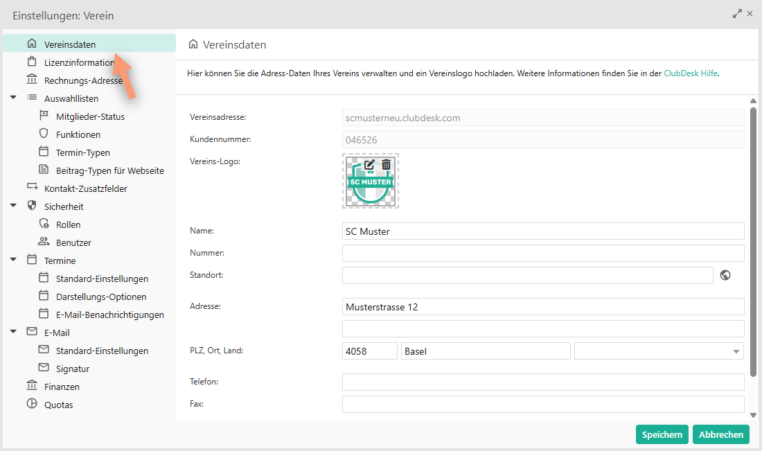 Vereinsdaten verwalten