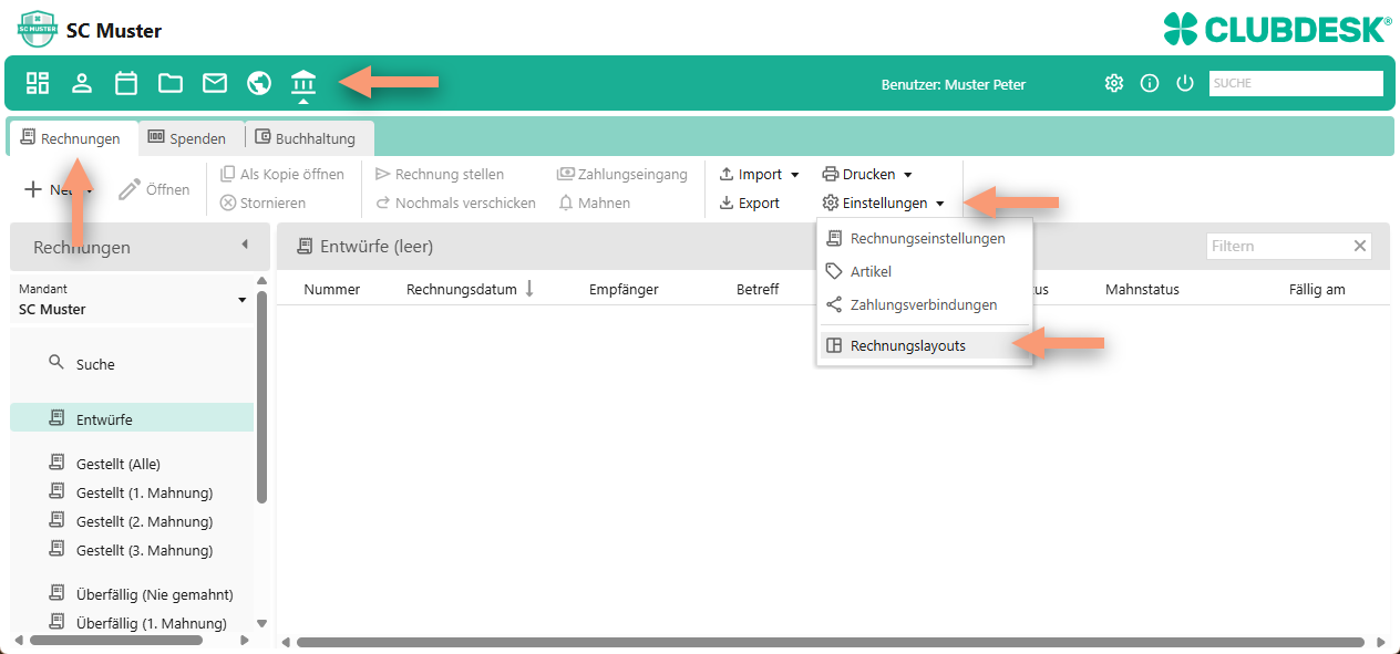 Rechnungslayouts verwalten