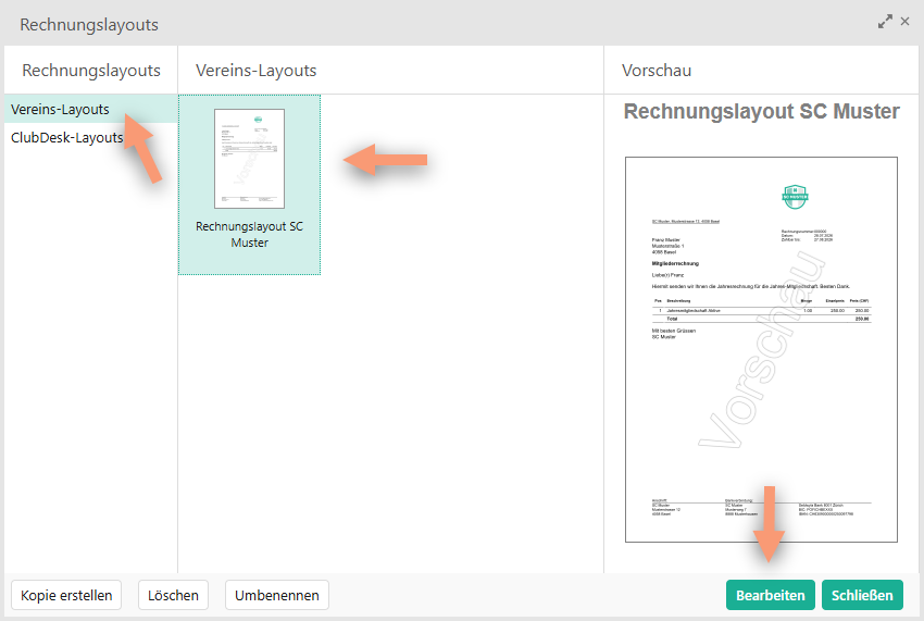 Vereins-Layout bearbeiten