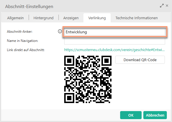 Abschnitt-Einstellungen
