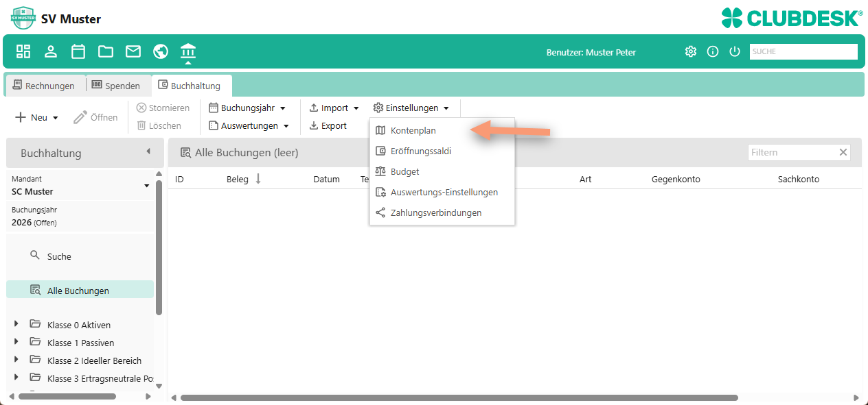Kontenplan wählen
