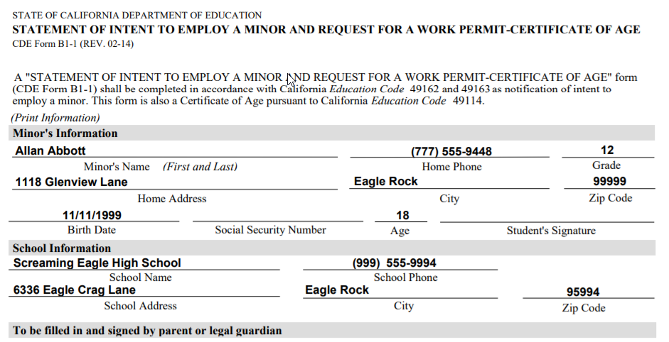 Job Permit For 15 Year Old California Job Retro