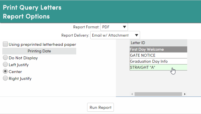 Query Letter Report Aeries Software