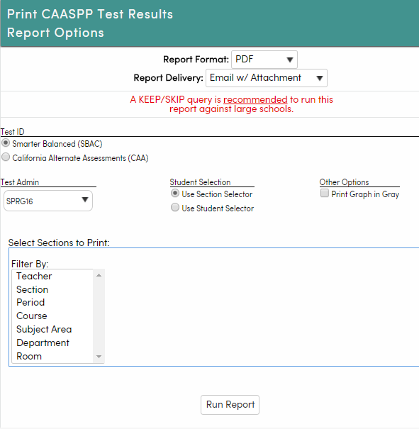 Print CAASPP Test Results - Options