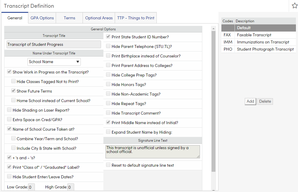 Transcript Definition Form : Aeries Software