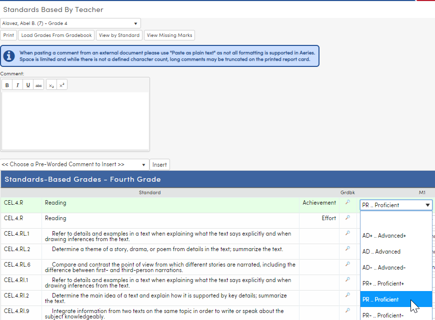Standards Based Grade Reporting Creating and Updating Grades Aeries