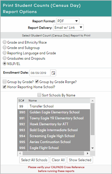 Student Counts (Census Day) Report : Aeries Software