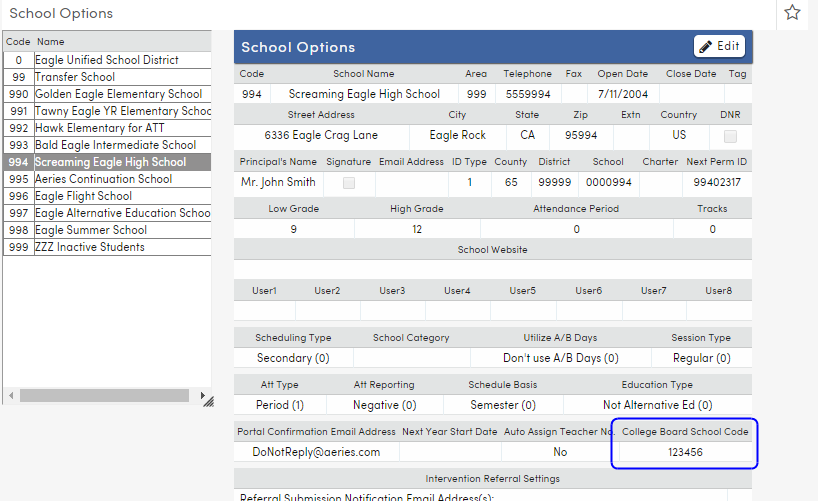 CCGI Supporting Pages and Tables Aeries Software