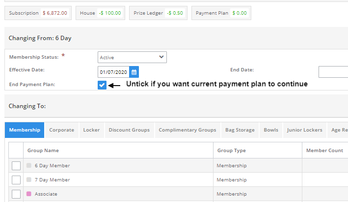 Change Group - during the membership year : MiMembership