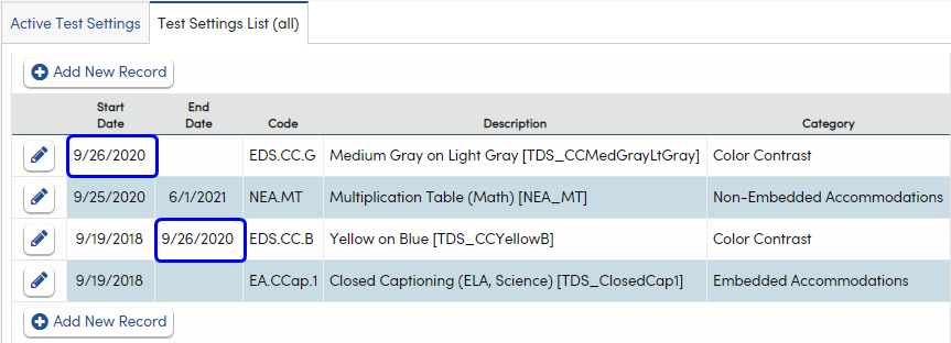Adding/Updating Test Settings Data : Aeries Software