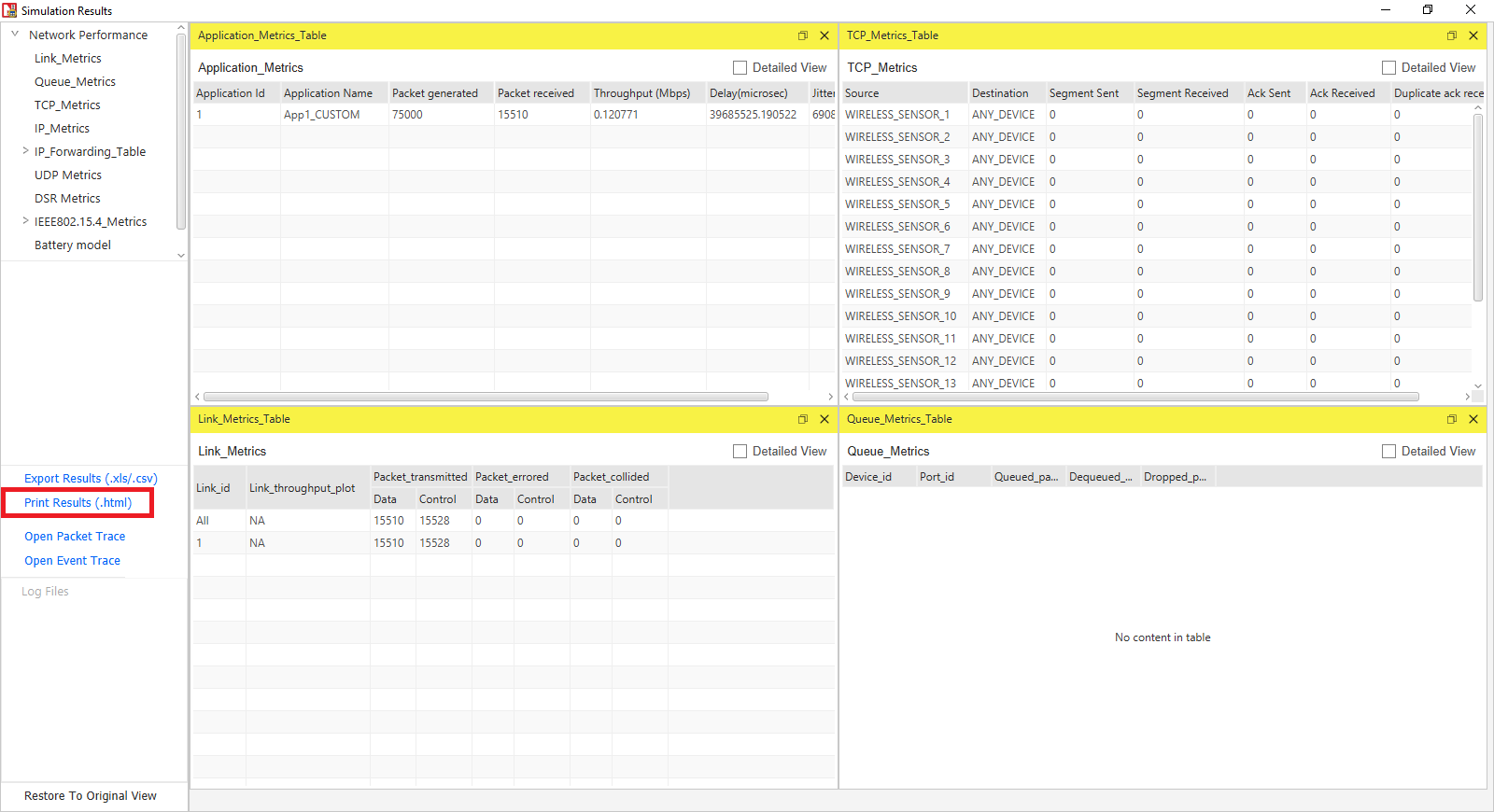 How do I print a report of my experiment in NetSim? NetSim Support Portal