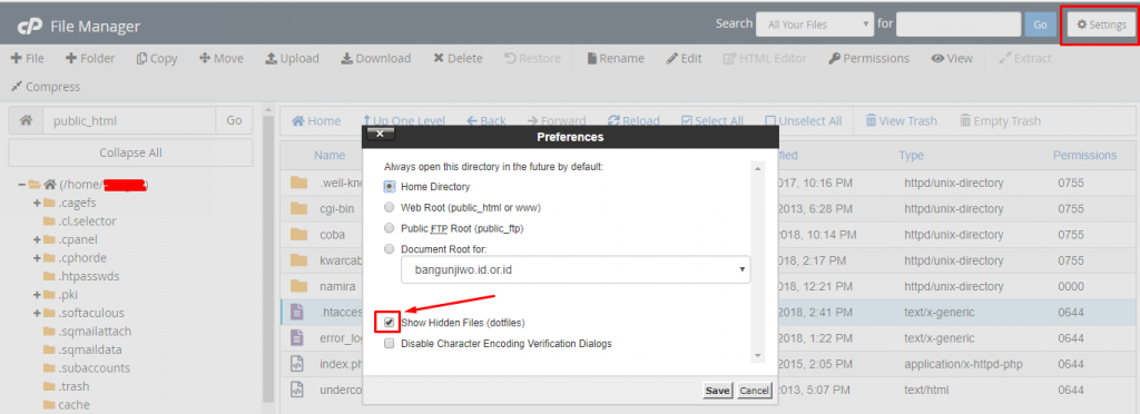 mengaktifkan fitur show hidden files