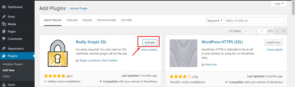 Mengaktifkan plugin really simple ssl