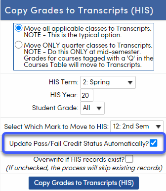 Transcript Pass Fail Credit Status : Aeries Software