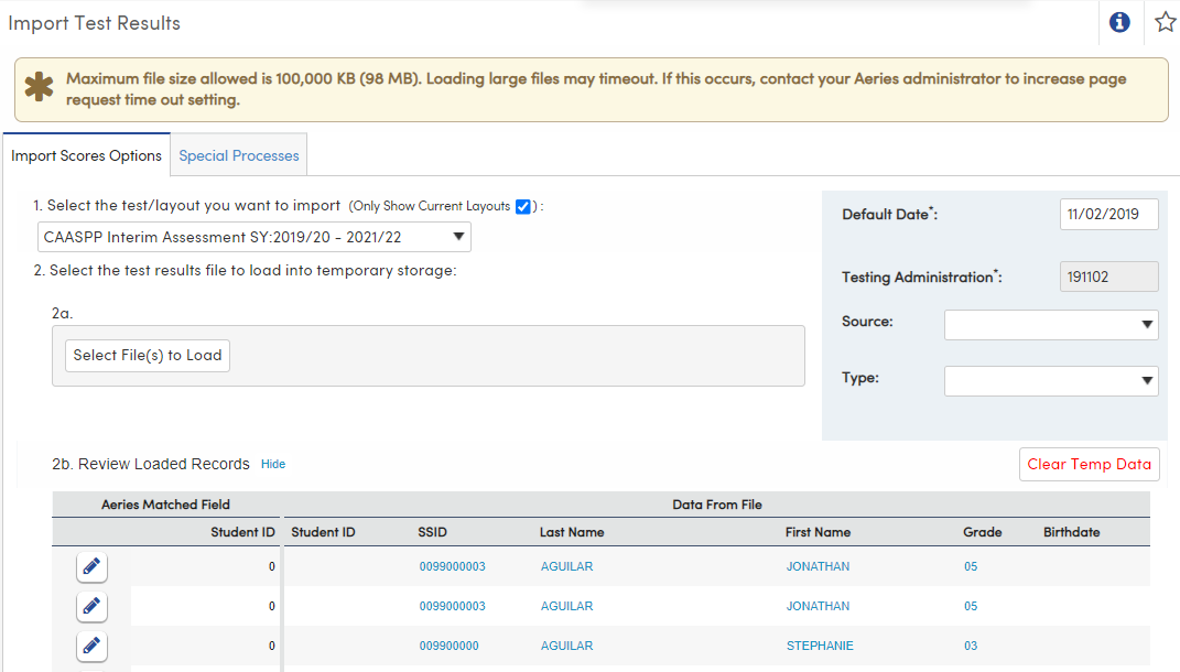 Import Test Results : Aeries Software