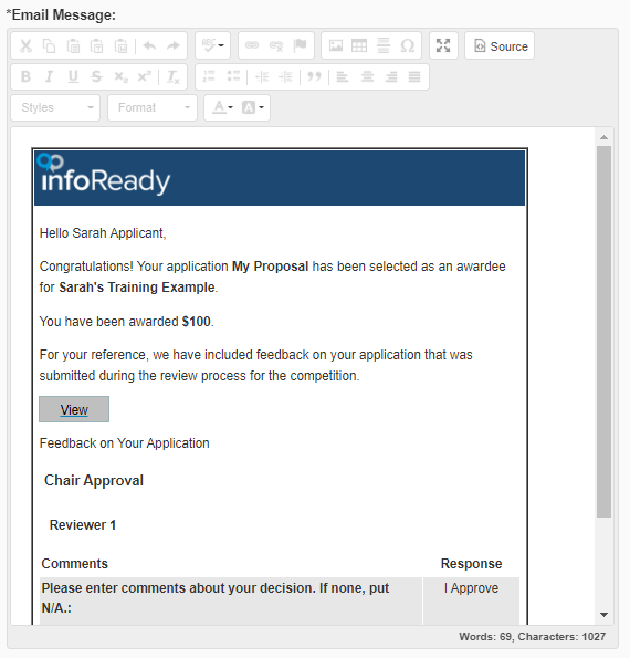 View Award Notification (Award Letter) InfoReady Support Portal