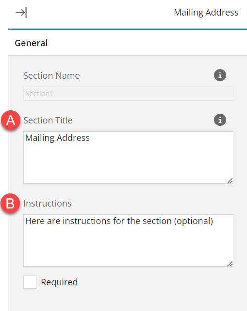 Admin view of section configuration panel