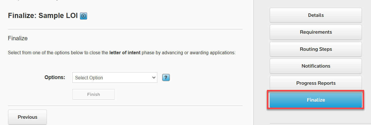 Finalize button in right sidebar highlighted by red outlined box.