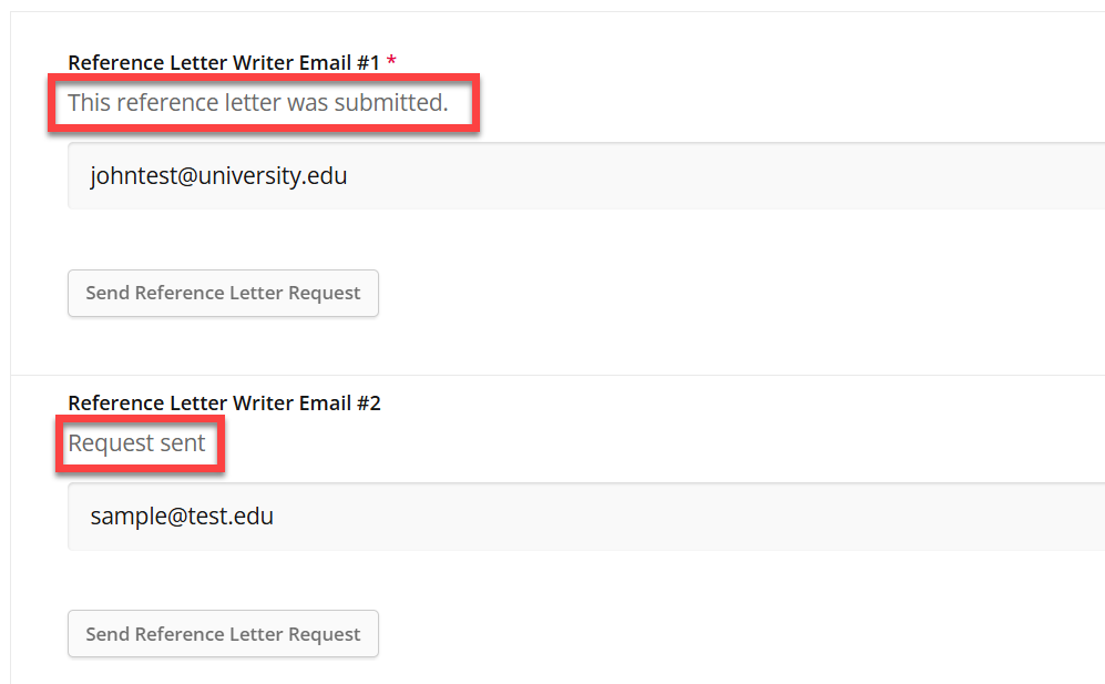 Applicant view of reference letters section