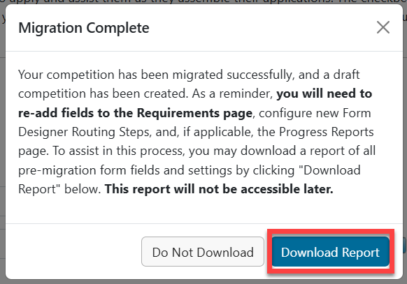 Admin view of Upgrade Complete modal