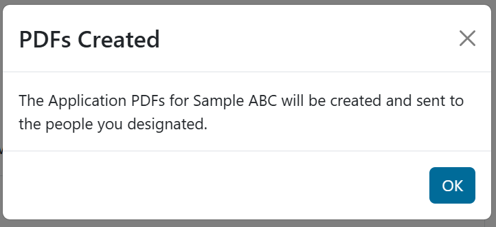 PDFs created modal to verify packet send