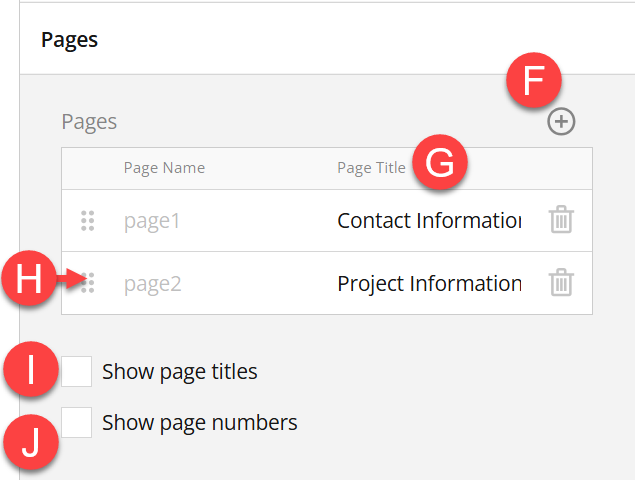 Admin view of pages settings