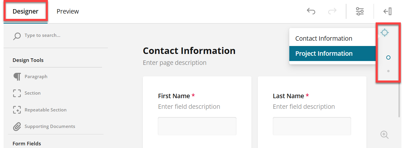 Admin view of navigating among multiple pages