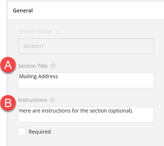 Admin view of section configuration panel