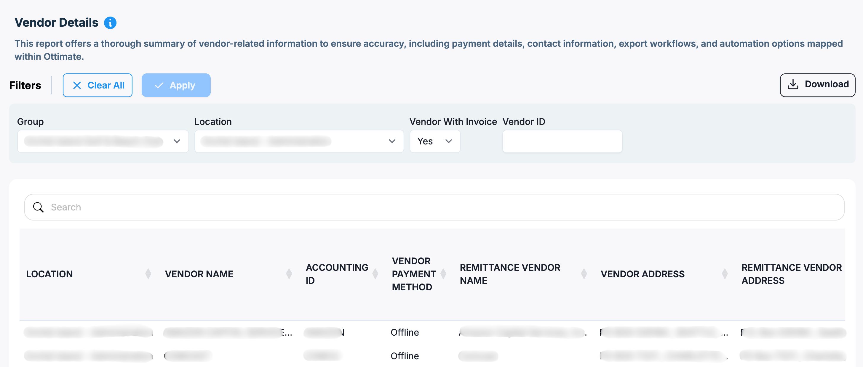 Vendor Details Example