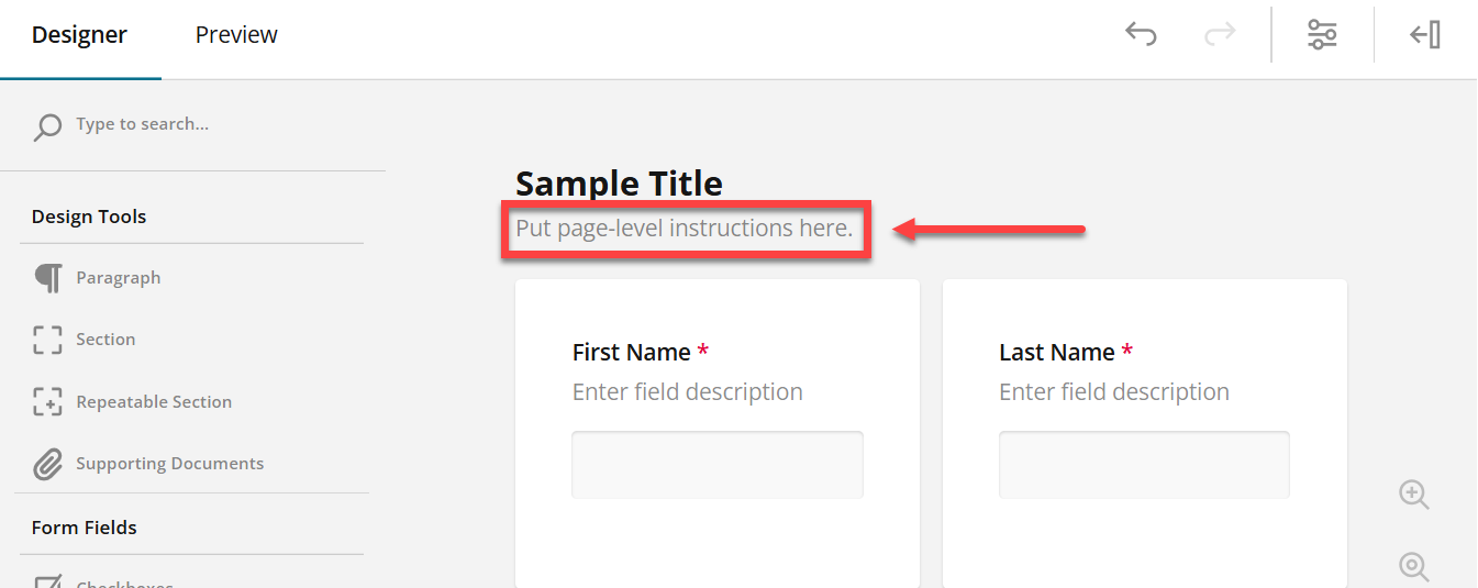 Administrator view of page-level settings