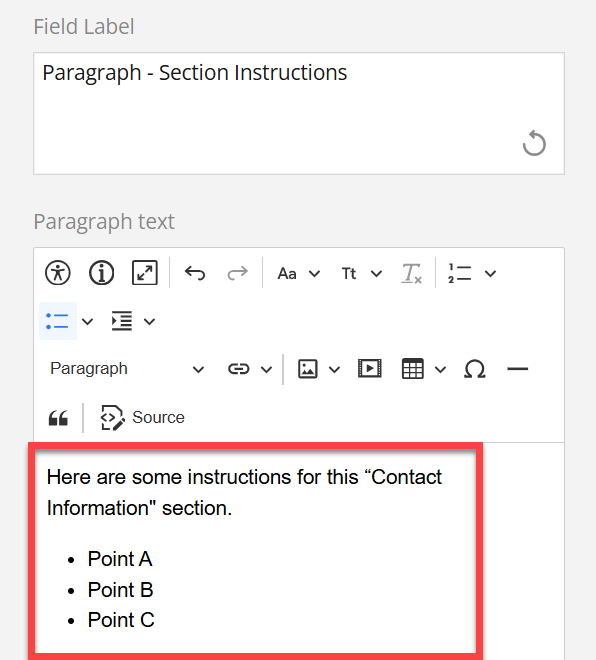Admin view of expanded settings configuration panel