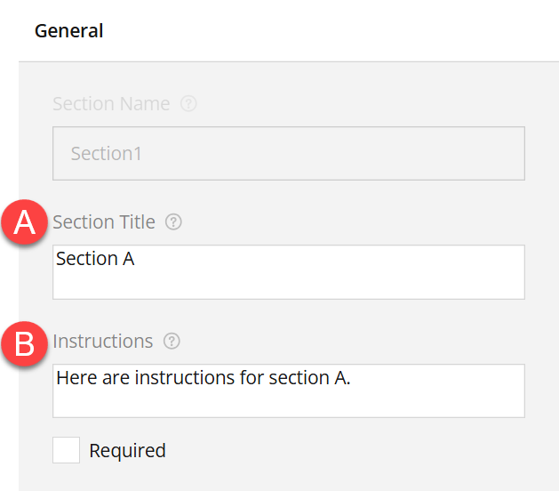Admin view of section configuration panel