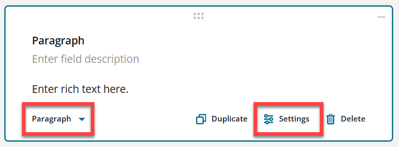 Admin view of paragraph field