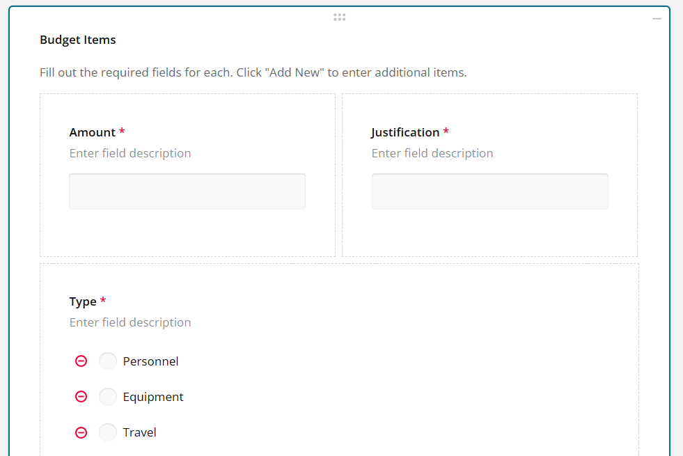 Admin view of customized repeatable section