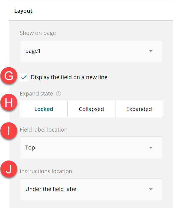 Admin view of layout section of settings panel