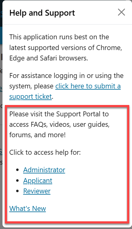 Expanded help menu after logging in